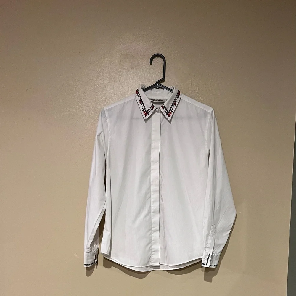 Yves St Clair Vintage White Collar Embroidered Button Down Size 10